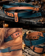 Collier et laisse pour chien vert et caramel