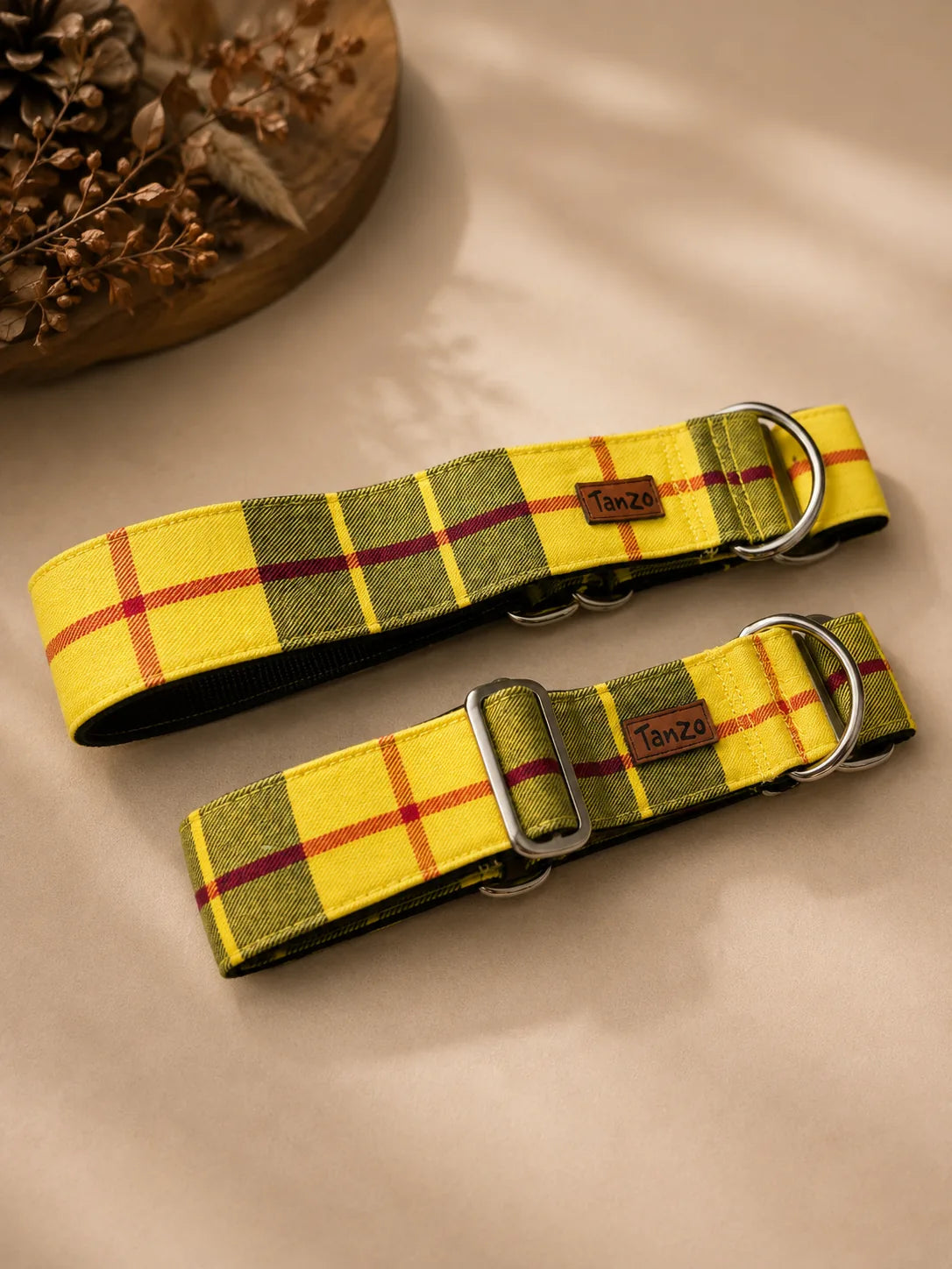 Yellow & Black Plaid Martingale Dog Collar | Handmade in Canada