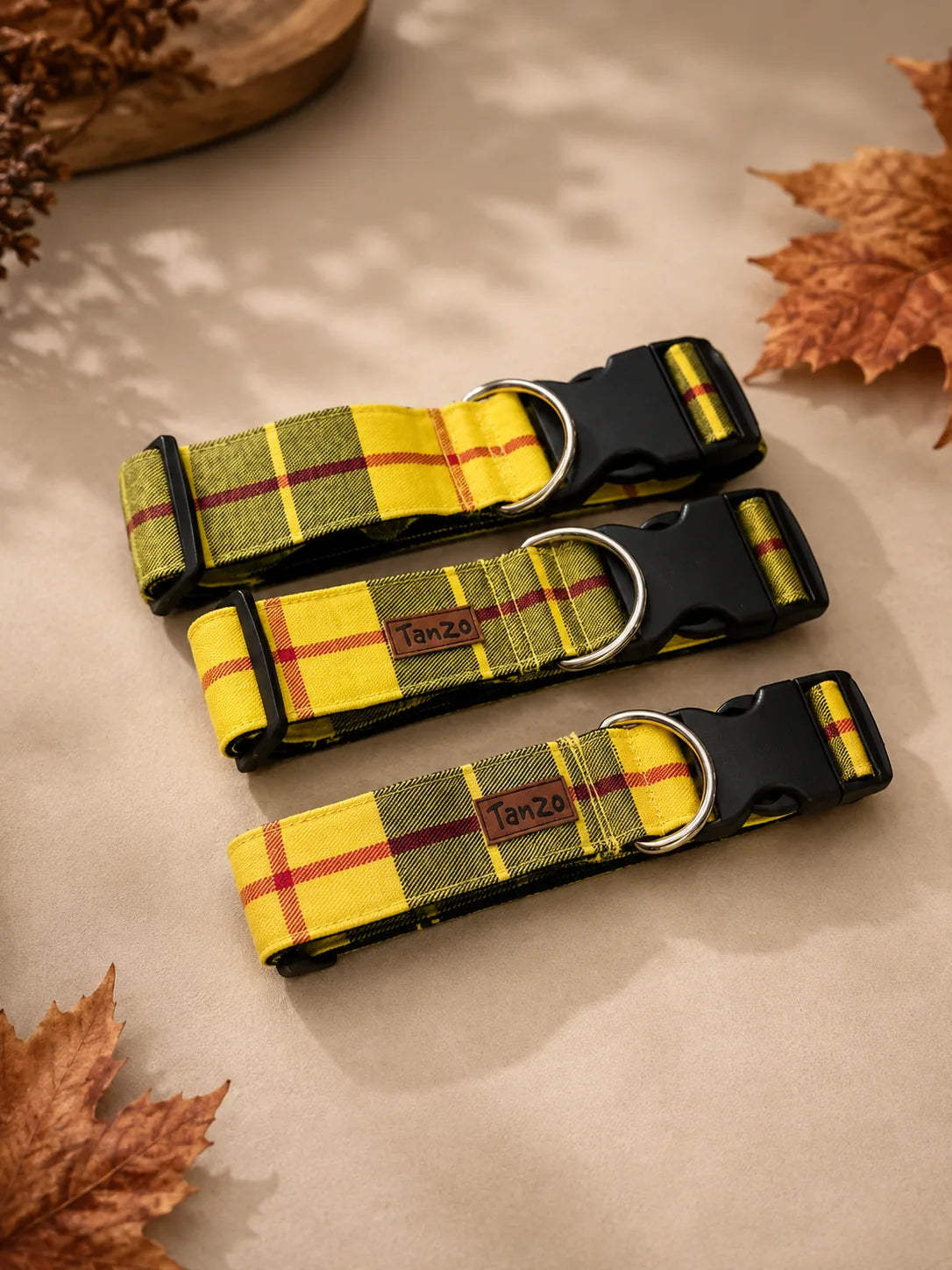 Yellow & Black Plaid Dog Collar | Handmade in Canada