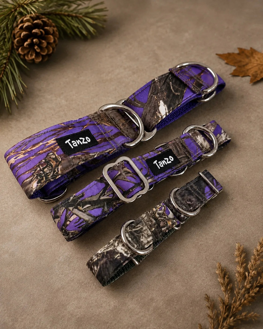 Collier martingale pour chien fait au Québec | Chasse - Camouflage Mauve