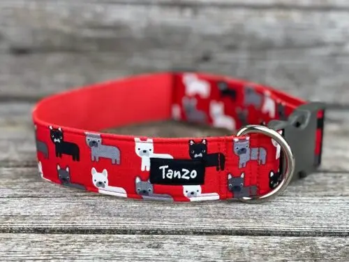 Collier, pugs fond rouge