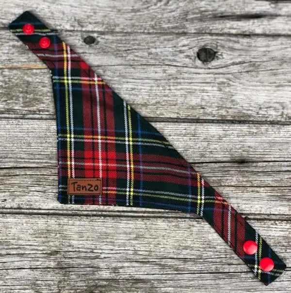 Foulard pour chat, carreaux vert forêt et rouge – Image 3