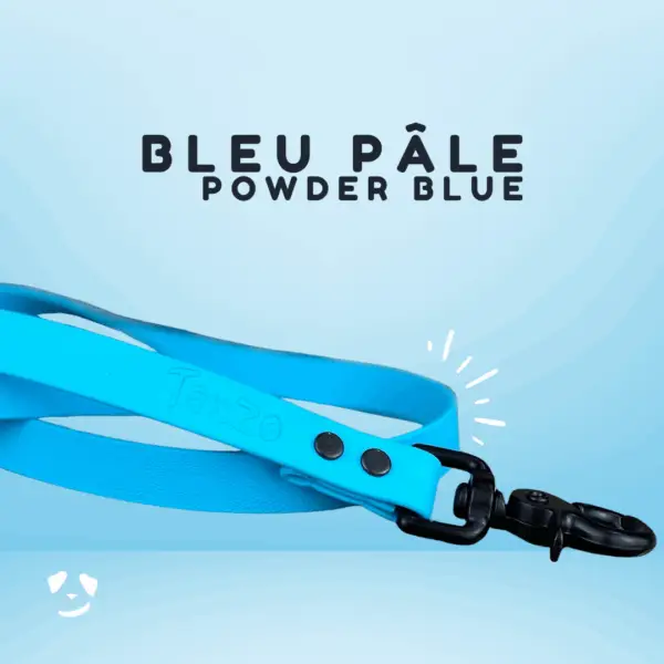 Powder blue biothane dog leash | Laisse en biothane bleu pâle. meilleure laisse en biothane au canada.