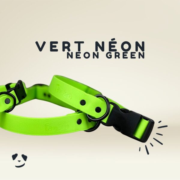 Collier pour chien en Biothane vert néon, haute visibilité, imperméable et fabriqué au Québec
Neon green Biothane dog collar – high-visibility, waterproof, and handmade in Canada