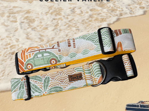 Collier VanLife Tanzo pour chien – imprimé rétro, sans métal, fait au Québec