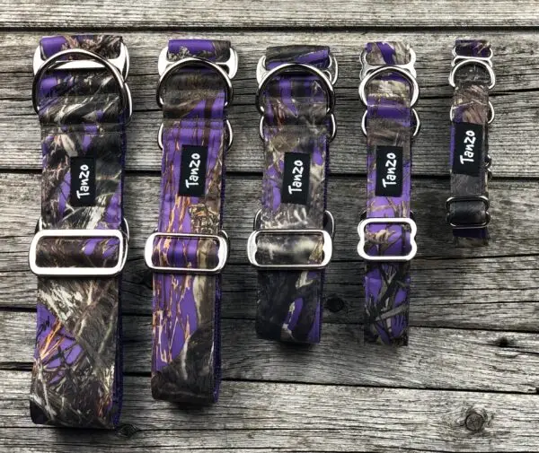 Colliers martingales camouflage violet et brun pour chien – plusieurs tailles – Tanzo